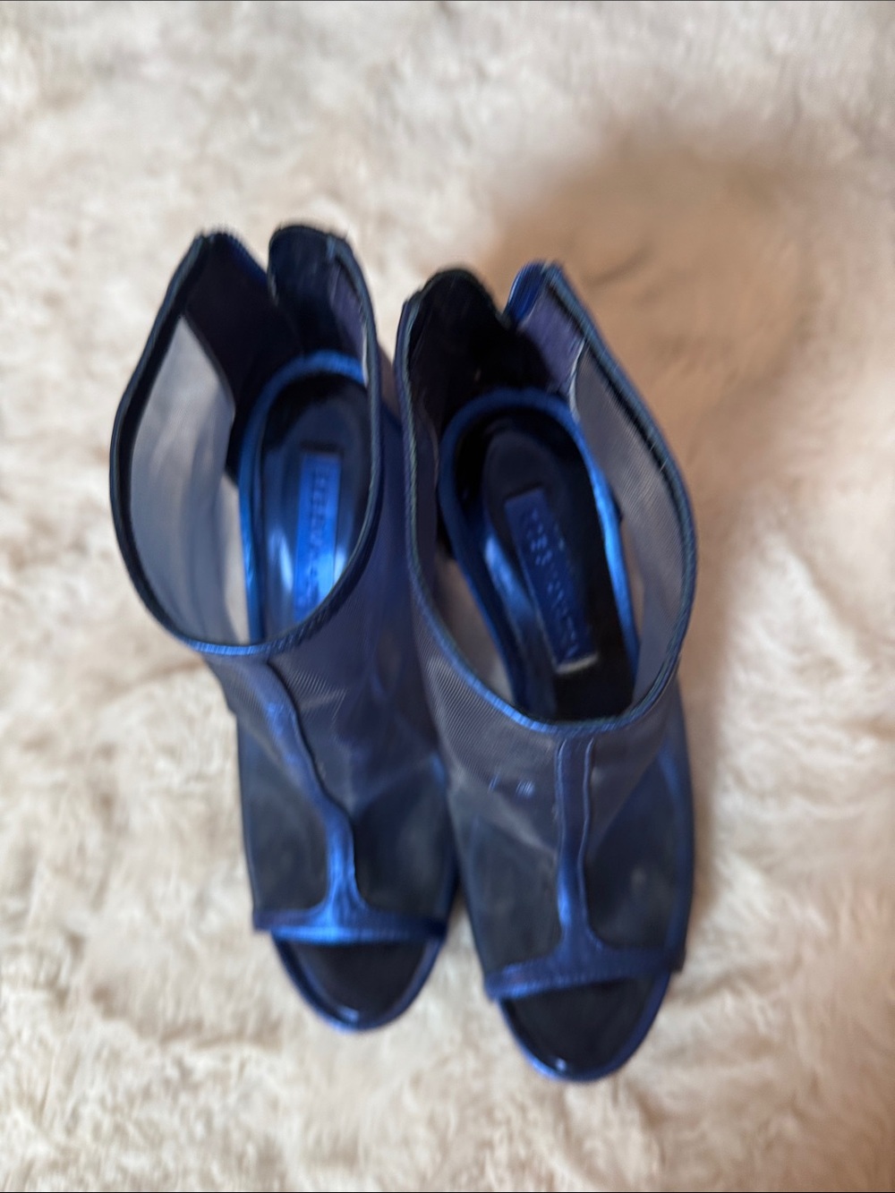 BCBGMaxAzria Navy Mesh Peep-Toe Booties